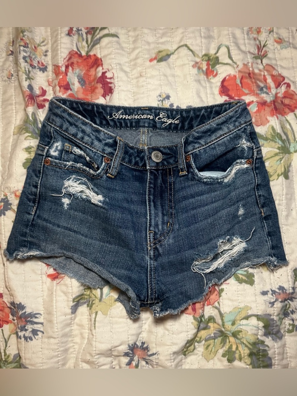 American Eagle Outfitters Distressed Blue Denim Jean Shorts